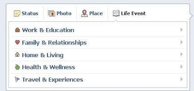 Facebook Life Event Options