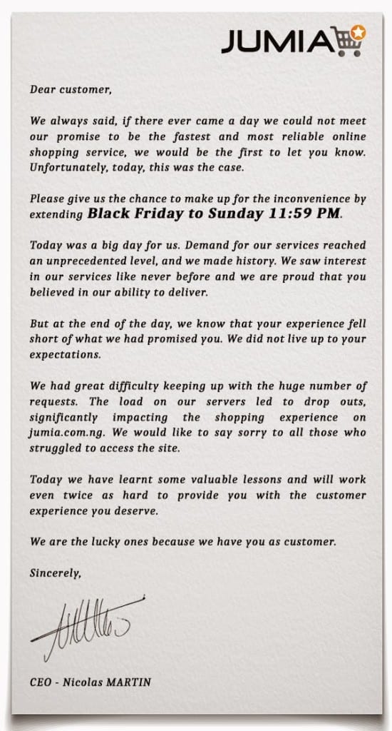 Jumia Black Friday Letter