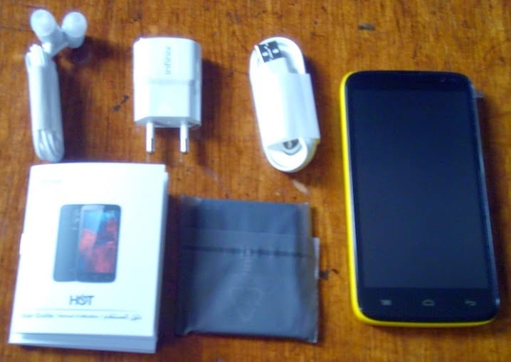 Infinix Hot showing all Accessories and user manual