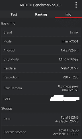 Infinix Hot Note specs from AnTuTu