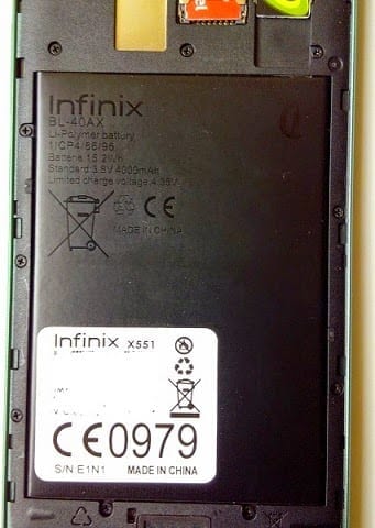 Infinix Hot Note showing built-in 4000 mAh Li-Po Battery
