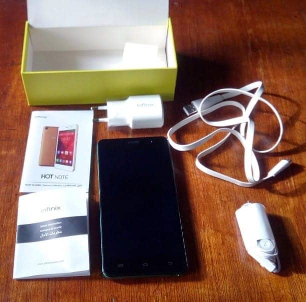 Infinix Hot Note with accessories and user manual