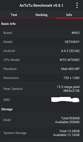 Wiko Getaway AnTuTu Specs
