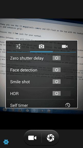 Wiko Getaway Camera Setting