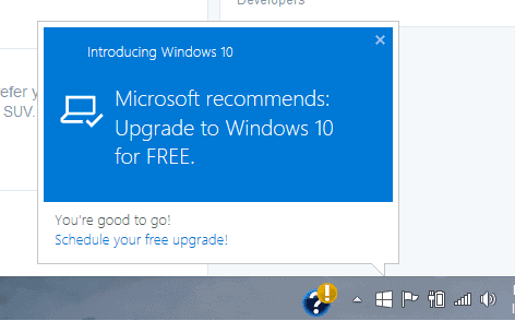 Windows 10 Upgrade Available Notification