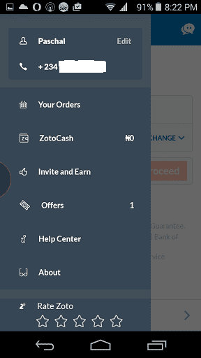 Zoto Mobile Recharge App Menu