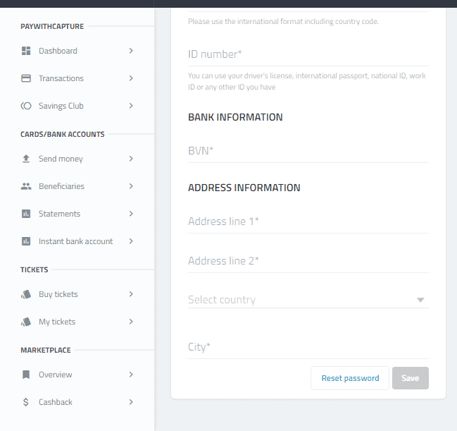 PayWithCapture Banking Details