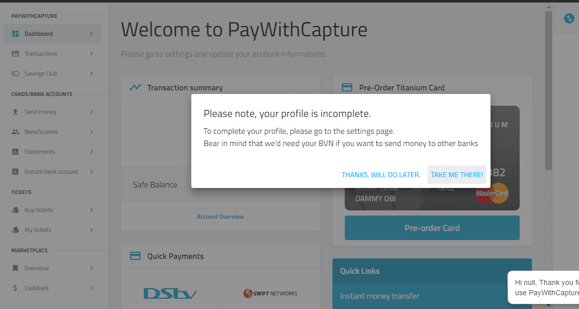 PayWithCapture Welcome Page