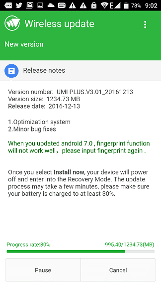 UMi Plus Android 7.0 (Nougat) update