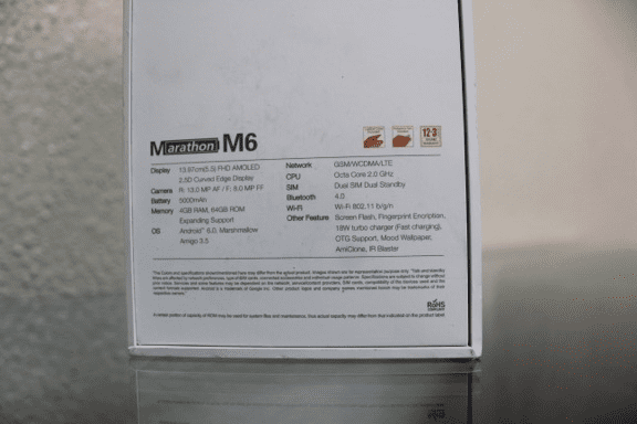 Gionee M6 Box showing specs