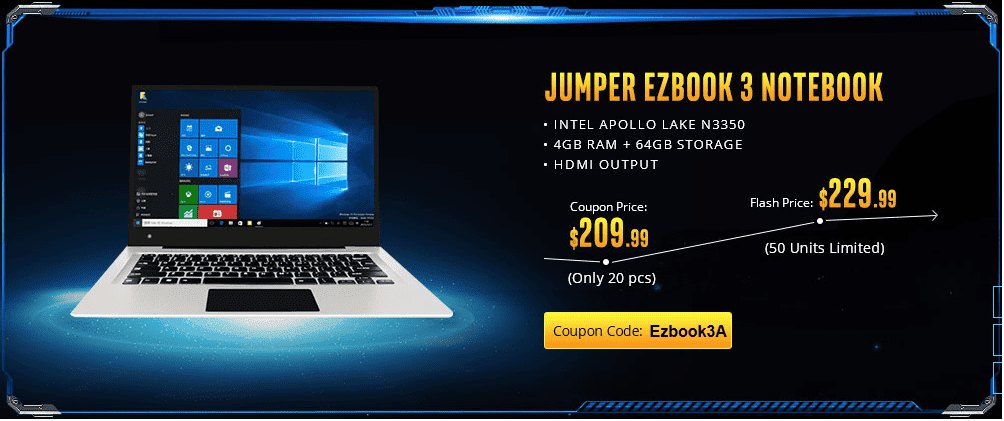 Jumper EZBook 3 offer on Gearbest Power Notebook Sale