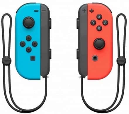 Each Joy-Con attached to a Joy-Con strap form two individual game controllers