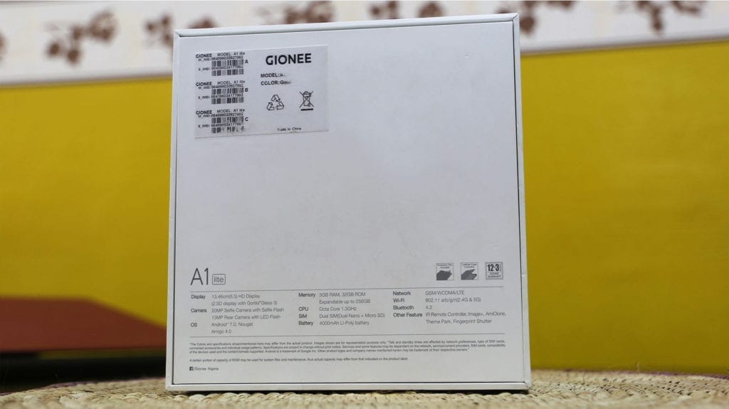 Gionee A1 Lite Box specs