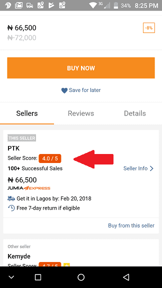 Jumia Seller Score on Mobile