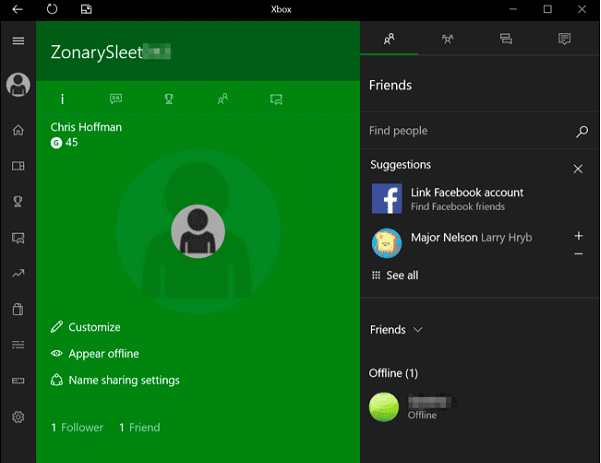 Xbox app opens