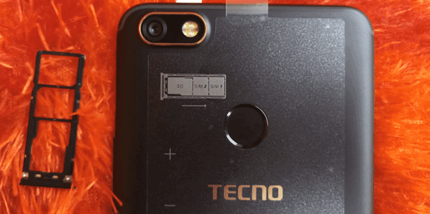 Tecno Camon X showing the tray for the dual Nano SIM cards and memory card