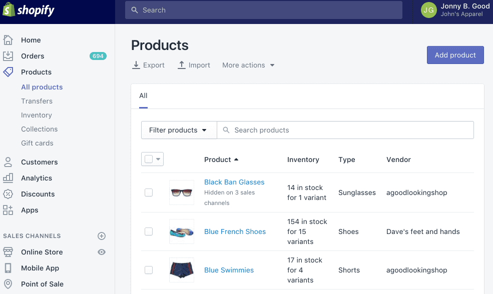 Shopify Add Products