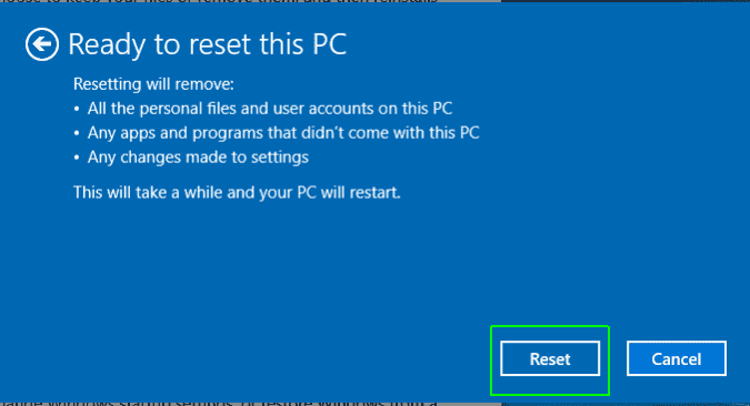 Reset your Windows 10