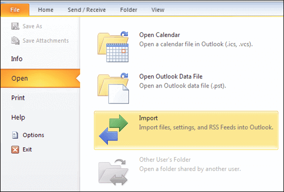 Now, launch Microsoft Outlook program and click File. Select the Open from the drop-down menu and pick Import option - Lotus Notes