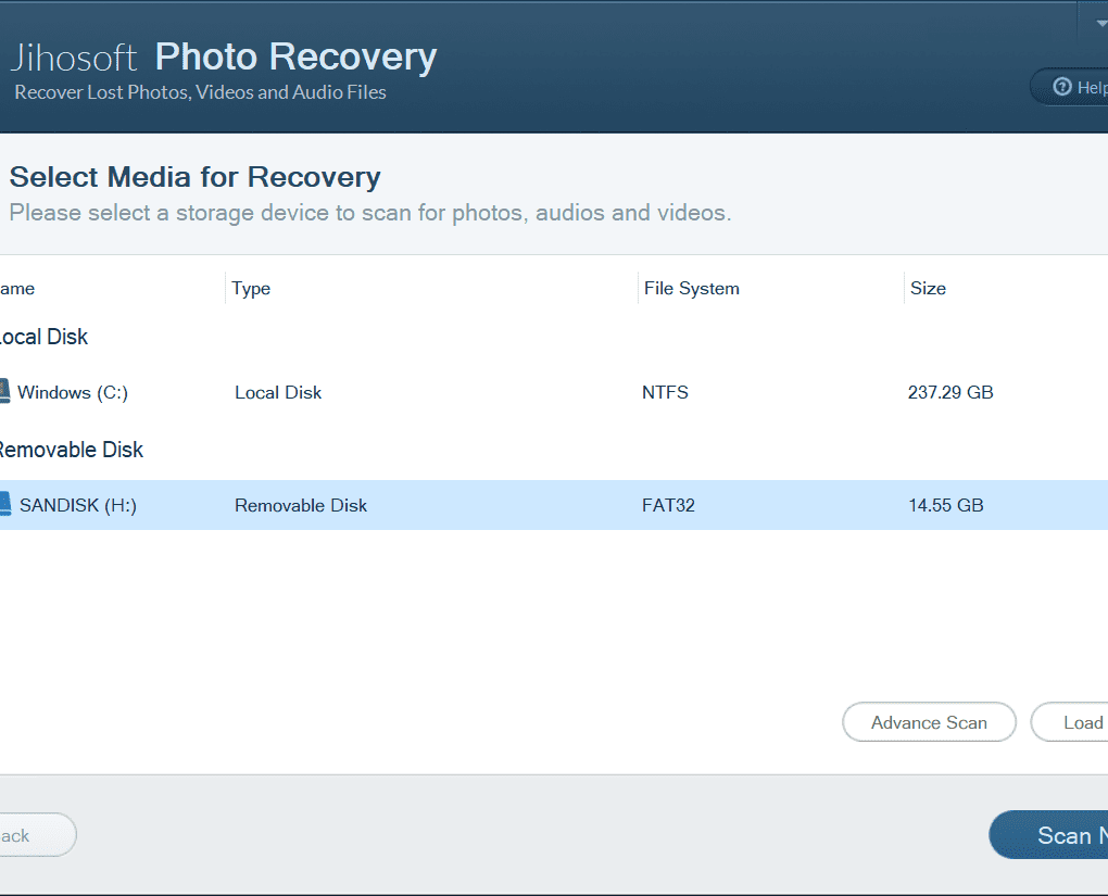 2. Select a media for recovery