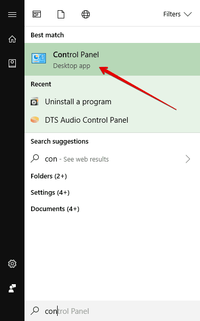 Open Control Panel on Windows 10