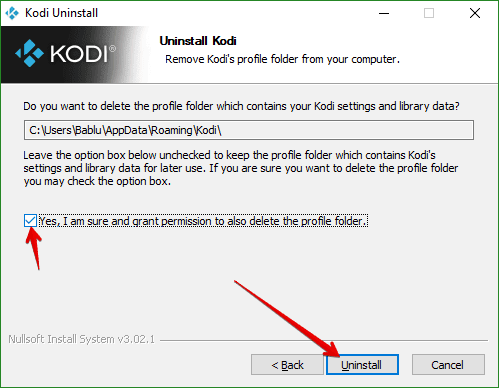 Uninstall Kodi in Windows 10