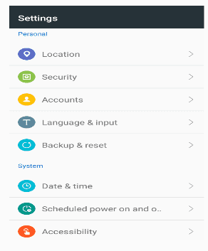 Android Settings Menu