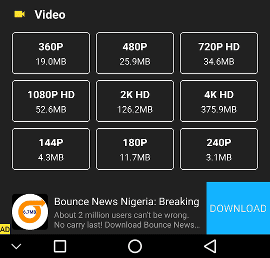 Download Resolution Options Video on Snaptube