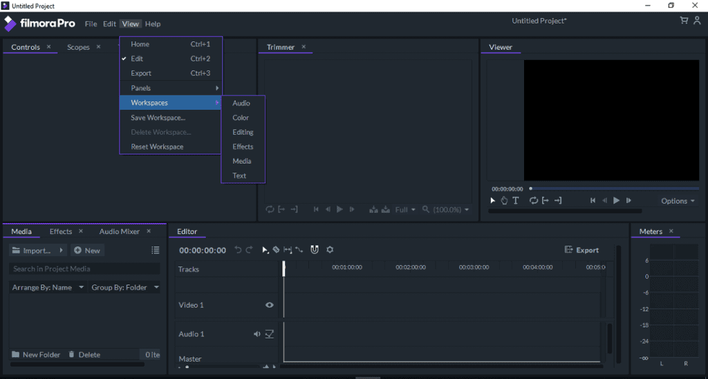 Workspaces in Filmora Pro