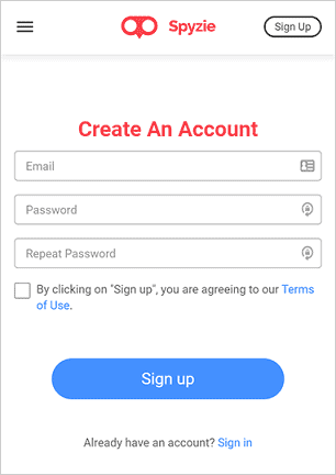 Signup for Spyzie on iPhone