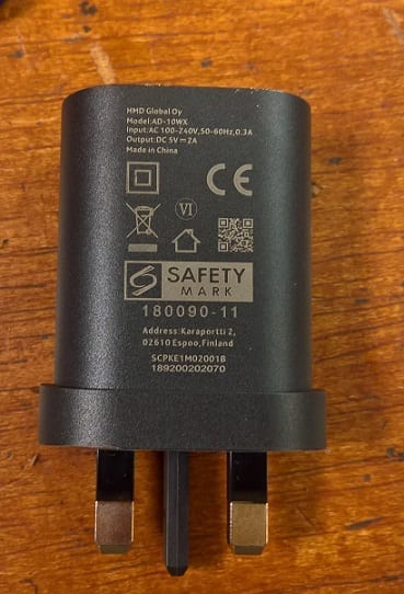 Nokia 3.1 Plus Charger rated 5V @ 2A