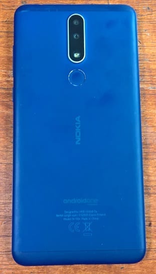 Nokia 3.1 Plus rear view showing the dual 13MP + 5MP cameras, flash and fingerprint sensor