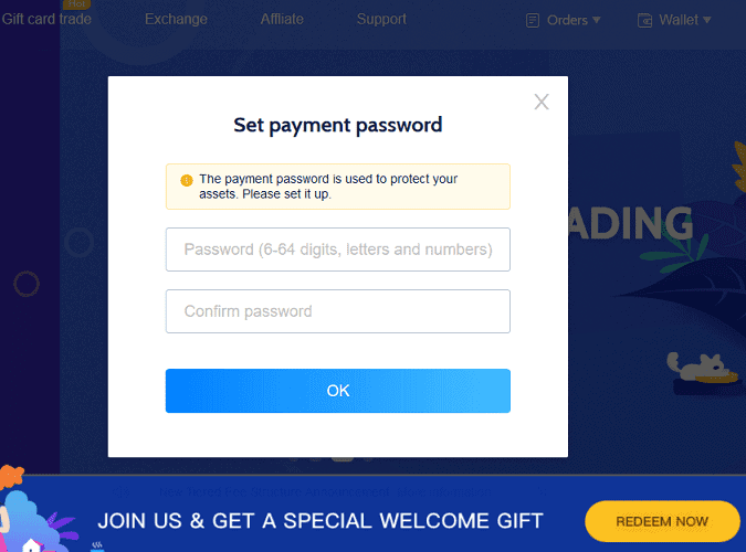 Set CoinCola Payment Password