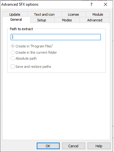 General tab in Advanced SFX options