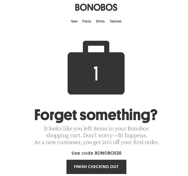 Bonobos Abandoned Cart Example of Email Marketing Trends