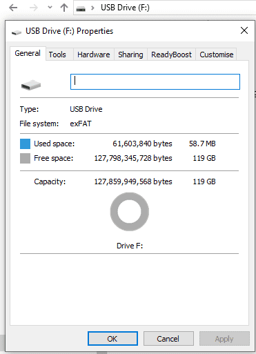 SanDisk iXpand Flash Drive Properties on a Windows 10 Machine