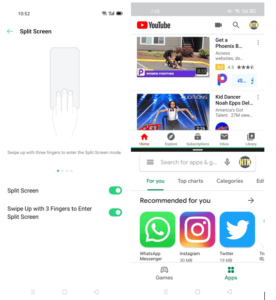 Three Finger Swipe for Split Screen on Oppo A92
