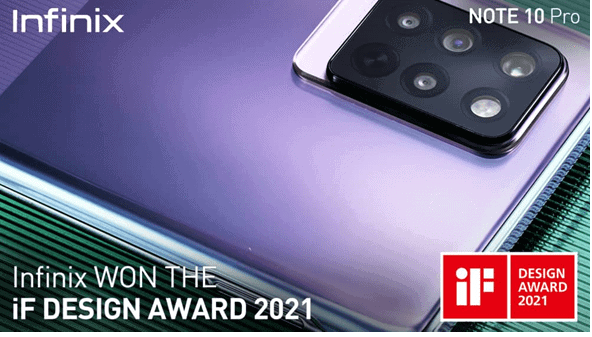 The Infinix Note 10 Pro won the IF design award 2021