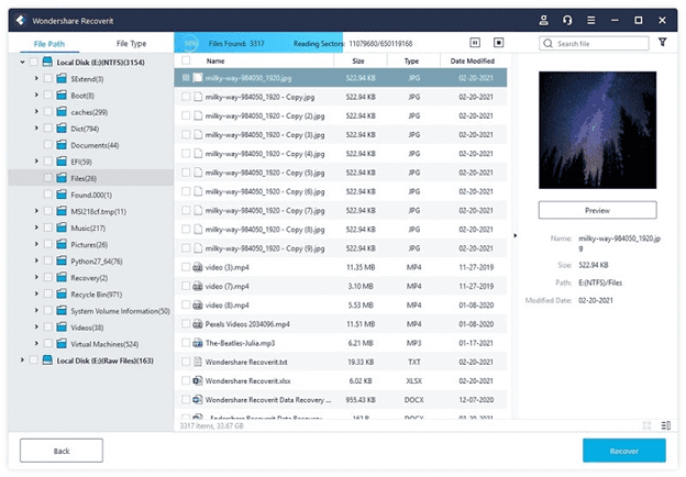 Scan the SD Memory Card and Search Data with Wondershare Recoverit