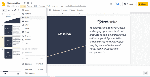 Insert Audio in Google Slides