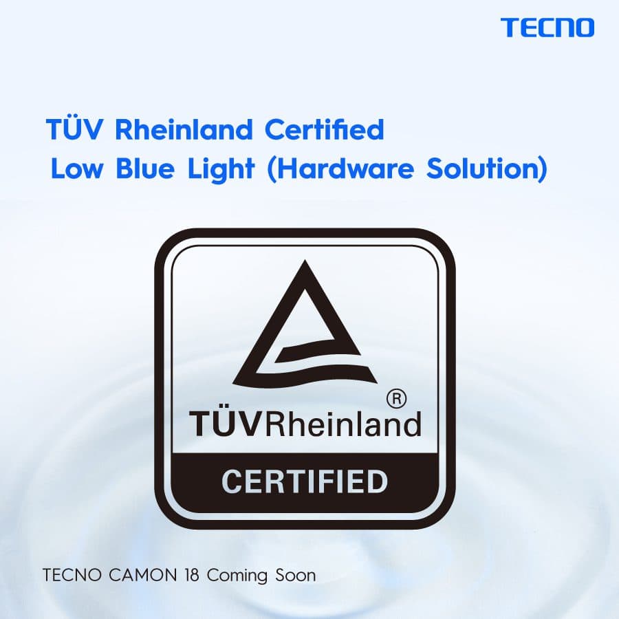 Tecno Camon 18 Premier gets TÜV Rheinland Low Blue Light of Eye Protection Certified