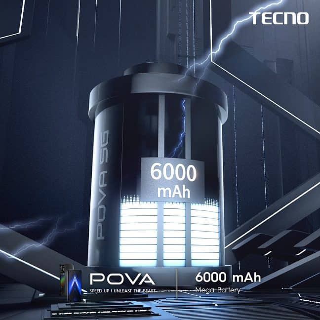 6000 mAh Battery in the POVA 5G