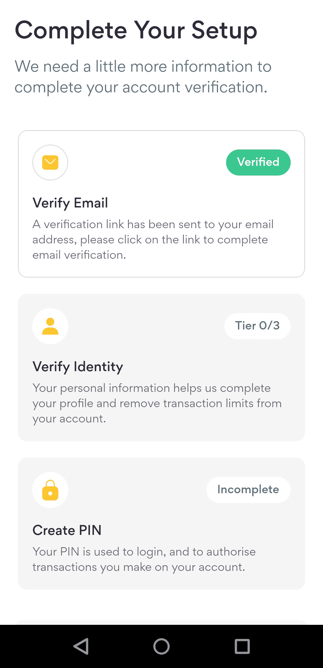 Verification Required to Use the Yellow Card App