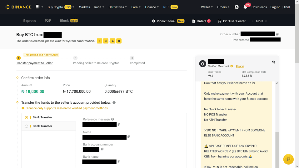 Binance Order Page