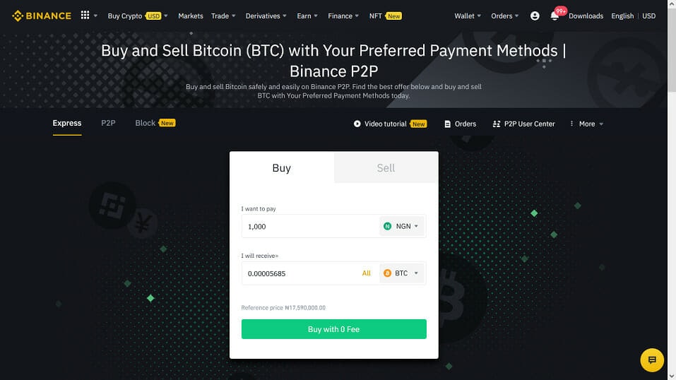 Buy BTC with Binance P2P Express