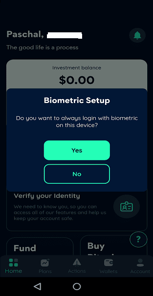 Bitnob Biometric Login