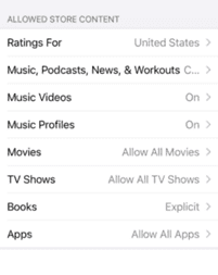 iPhone Allowed Store Content