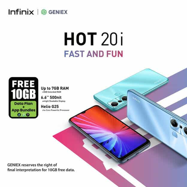 10GB Free Geniex Data Bundled with Infinix Hot 20i