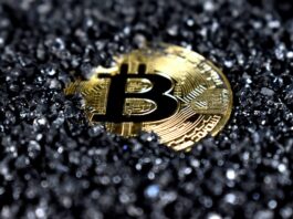 A Bitcoin covered in Black Crystals