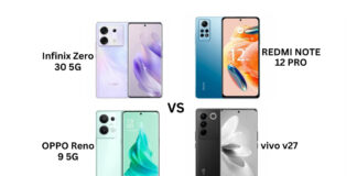 Compare Infinix Zero 30 5G, Oppo Reno 9 5G, Vivo V27, and Xiaomi Redmi Note 12 Pro